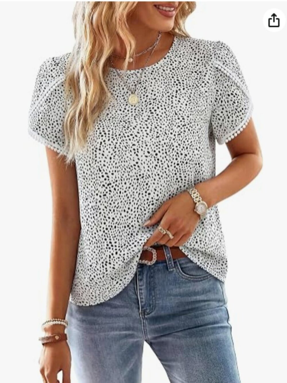Fashion Brand White Polka-Dot Short Sleeve Blouse